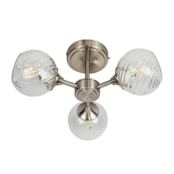 Satin Chrome & Ribbed Glass 3 Light Semi Flush (e2-50727)