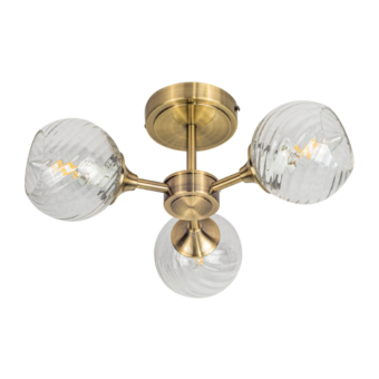 Antique Brass & Ribbed Glass 3 Light Semi Flush (e2-50728)