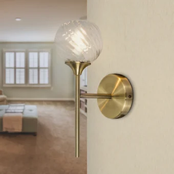 Antique Brass & Ribbed Glass Wall Light (e2-50729)
