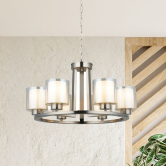 Satin Chrome & Opal Glass 6 Light Pendant (e2-50739)