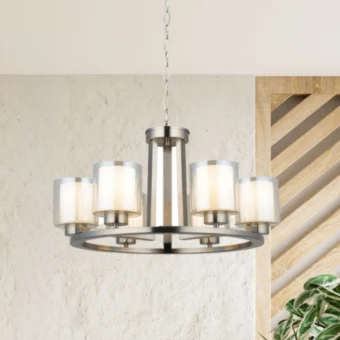 Satin Chrome & Opal Glass 6 Light Pendant (e2-50739)