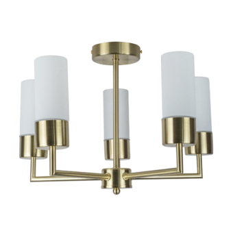 Satin Brass & Opal Glass 5 Light Semi Flush (e2-50747)