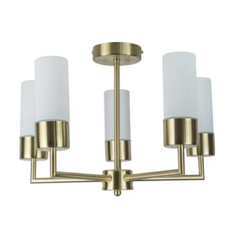 Satin Brass & Opal Glass 5 Light Semi Flush (e2-50747)