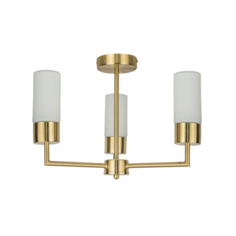 Satin Brass & Opal Glass 3 Light Semi Flush (e2-50749)