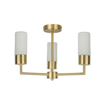 Satin Brass & Opal Glass 3 Light Semi Flush (e2-50749)
