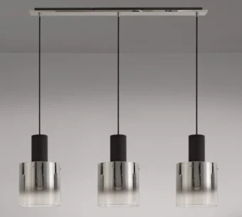 3 Light Smoked Fade Glass/Black/Chrome Bar Pendant (e2-50147)