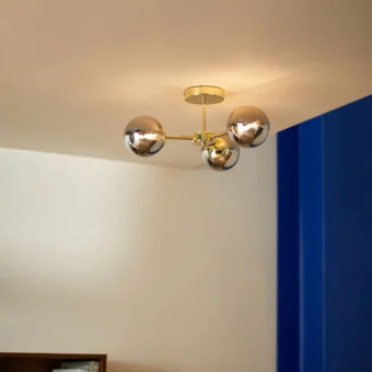 MADE.COM Brass/Smoked Glass Globe 3 Light Flush Ceiling (e2-51036)
