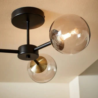 MADE.COM Black Antique Brass Globe 3 Light Flush Ceiling (e2-51020)