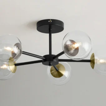 MADE.COM Black Antique Brass Globe 5 Light Flush Ceiling (e2-51021)