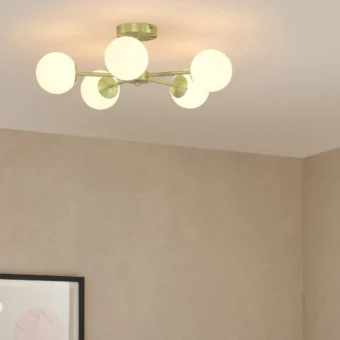 MADE.COM Brass/Opal Globe 5 Light Flush Ceiling (e2-51042)