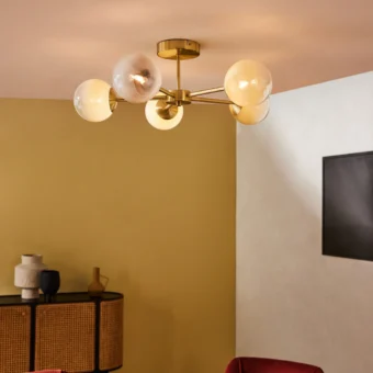 MADE.COM Brass/Green Ombre Globe 5 Light Flush Ceiling (e2-51043)