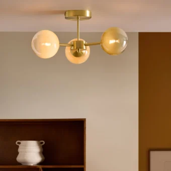 MADE.COM Brass/Green Ombre Globe 3 Light Flush Ceiling (e2-51046)